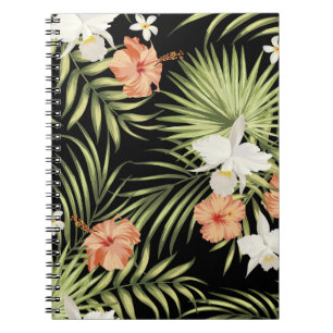 vintage tropical pattern with hibiscus flowers and notebook