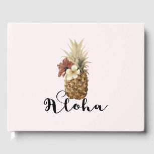 Vintage Tropical Pineapple Hibiscus Floral Wedding Guest Book