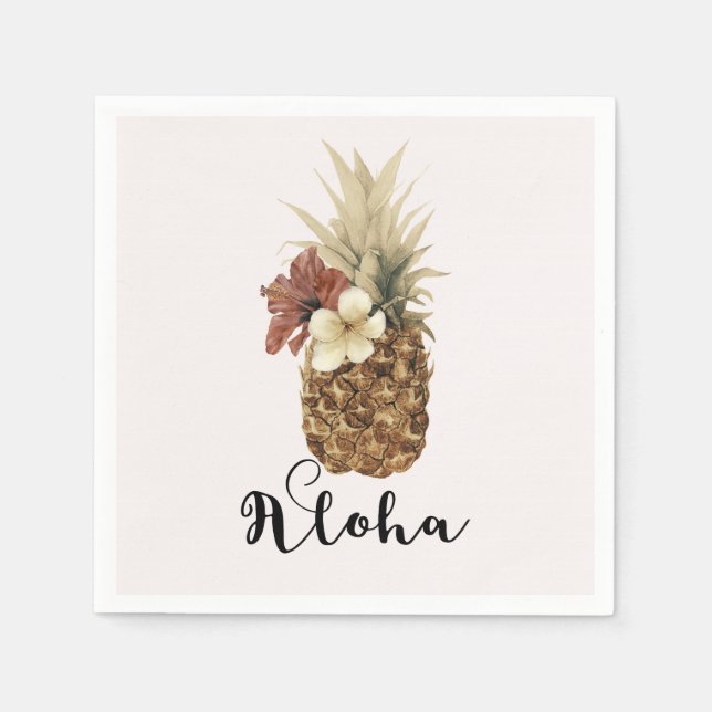 Vintage Tropical Pineapple Hibiscus Floral Wedding Napkin (Front)