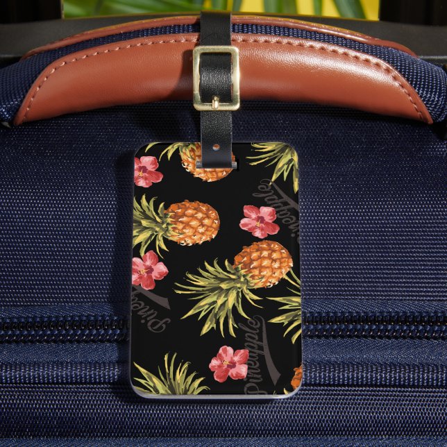 Vintage Tropical Pineapple Hibiscus Travel Tag (Front Insitu 2)