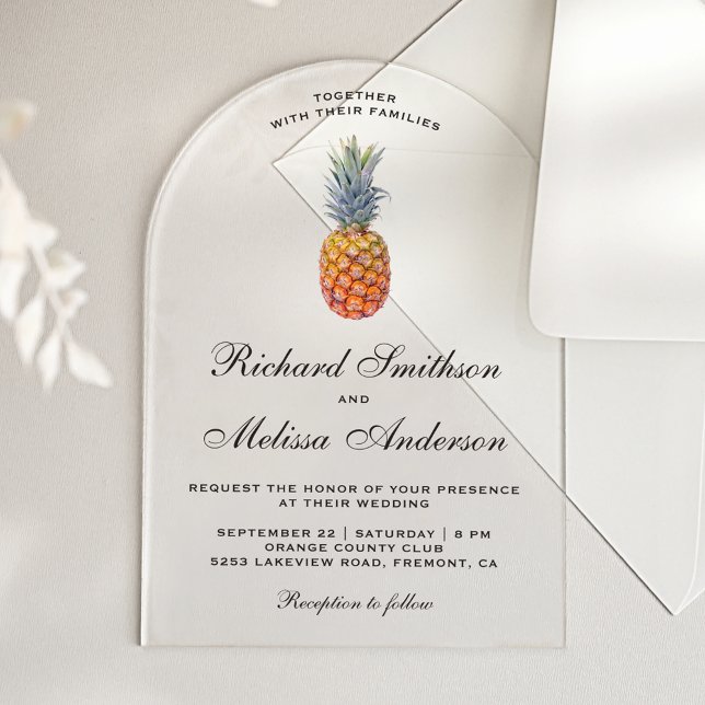 Vintage Tropical Pineapple Wedding Acrylic Invitations (Creator Uploaded)