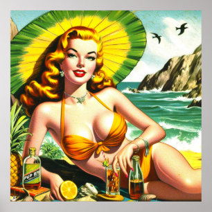Vintage Tropical Pinup Poster