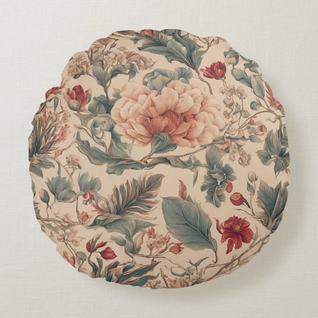 Vintage Tropical Round Cushion (Front)