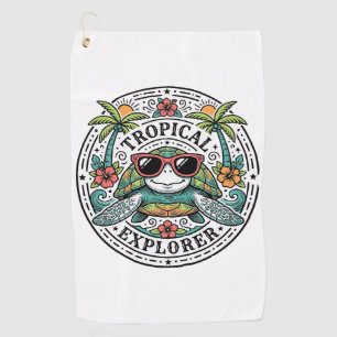 Vintage Tropical Sea Turtle Sunglasses Graphic Shi Golf Towel