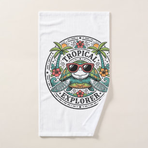 Vintage Tropical Sea Turtle Sunglasses Graphic Shi Hand Towel