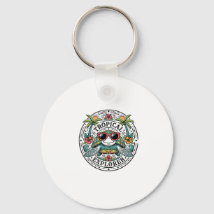 Vintage Tropical Sea Turtle Sunglasses Graphic Shi Key Ring