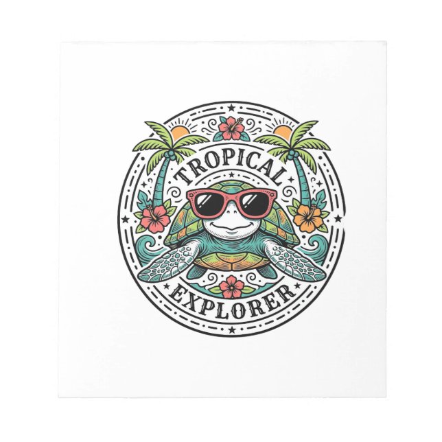 Vintage Tropical Sea Turtle Sunglasses Graphic Shi Notepad (Front)