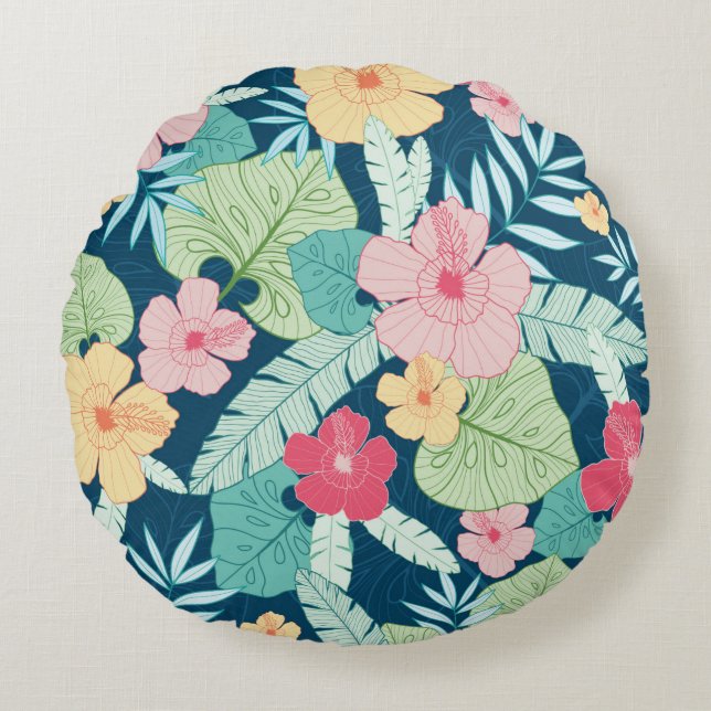 vintage tropical summer hawaiian seamless pattern  round cushion (Front)