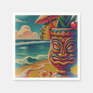 Vintage Tropical Tiki Umbrella Drink Luau Party Napkin