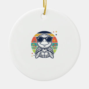Vintage Tropical Turtle Sunglasses Beach Shirt_1 Ceramic Tree Decoration