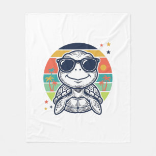 Vintage Tropical Turtle Sunglasses Beach Shirt_1 Fleece Blanket