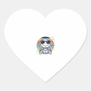 Vintage Tropical Turtle Sunglasses Beach Shirt_1 Heart Sticker