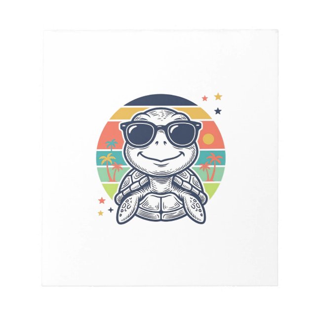 Vintage Tropical Turtle Sunglasses Beach Shirt_1 Notepad (Front)