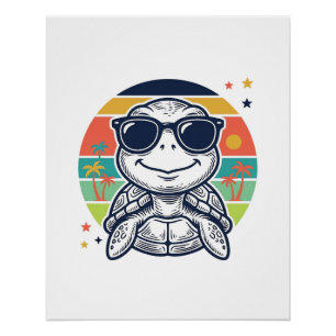 Vintage Tropical Turtle Sunglasses Beach Shirt_1 Poster