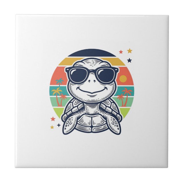 Vintage Tropical Turtle Sunglasses Beach Shirt_1 Tile (Front)