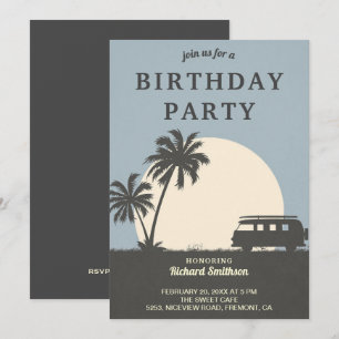 Vintage Tropical Van Beach Theme Birthday Party Invitation