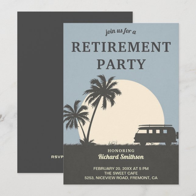 Vintage Tropical Van Retirement Party Invitation (Front/Back)