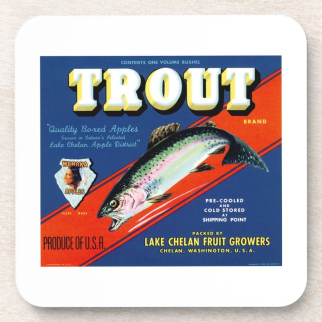 Vintage Trout Brand Apple Label Coaster (Front)