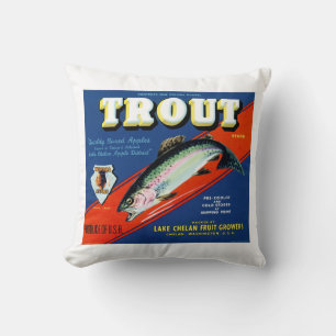 Vintage Trout Brand Apple Label Cushion