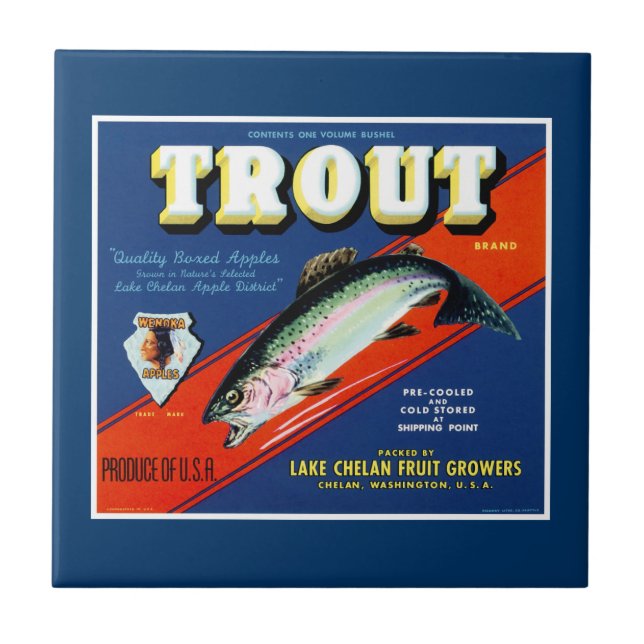 Vintage Trout Brand Apple Label Tile (Front)
