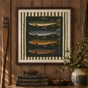 Vintage Trout Fishing Poster Rustic Cabin Wall Art
