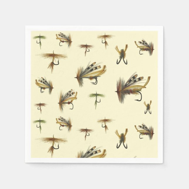 Vintage Trout Flies Fly Fishing Theme Pattern  Napkin (Front)