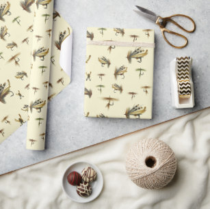 Vintage Trout Flies Fly Fishing Theme Pattern  Wrapping Paper