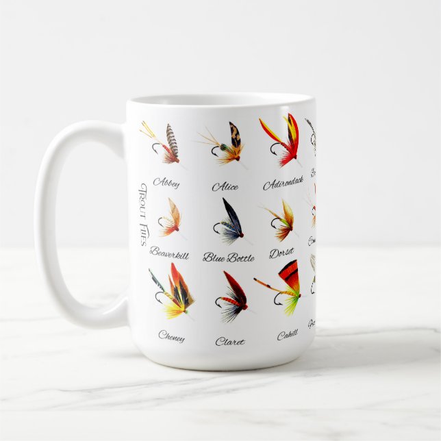 Vintage Trout Fly-Fishing Flies Coffee Mug (Left)