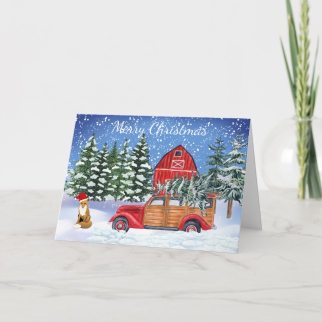 Vintage Truck and Barn Christmas Card (Front)