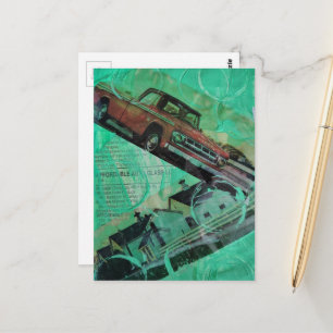 Vintage Truck and Barns with Green Circles Collage Postcard