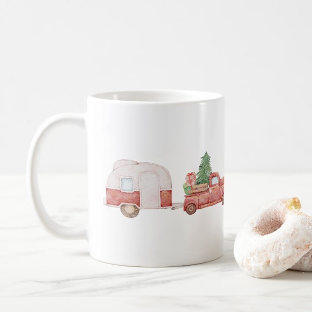 Vintage Truck and Camper Christmas Coffee Mug (With Donut)