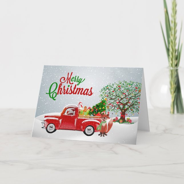 Vintage Truck and Fox Christmas Card (Front)