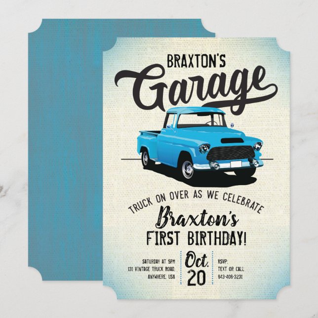 Vintage Truck Birthday Party Invitation (Front/Back)