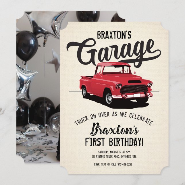 Vintage Truck Birthday Party Photo Invitation (Front/Back)