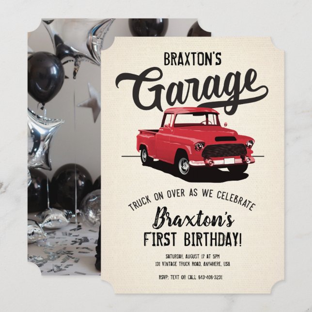 Vintage Truck Birthday Party Photo Invitation (Front/Back)