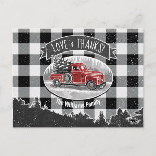 Vintage Truck Black and White Monogrammed Holiday Postcard