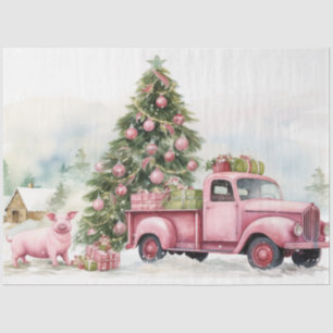 Vintage Truck Bliss: Christmas Farm Truck & Pig Tissue Paper