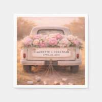 Vintage Truck Blush Floral Custom Name Wedding