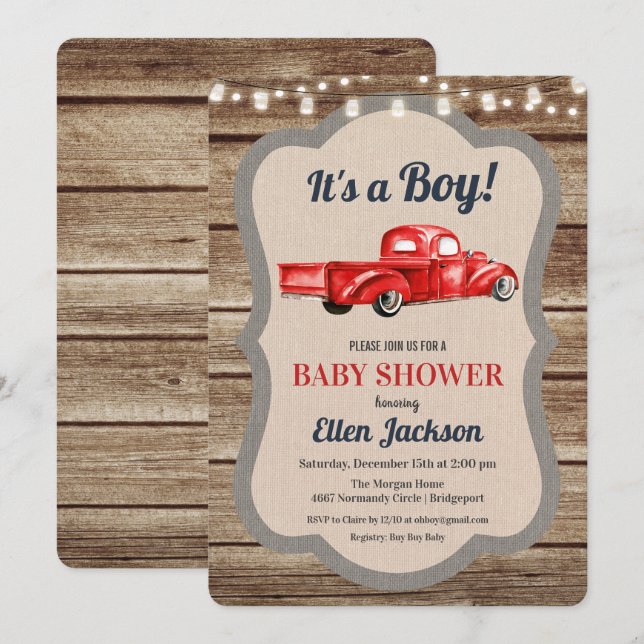 Vintage Truck Boy Baby Shower Invitation (Front/Back)