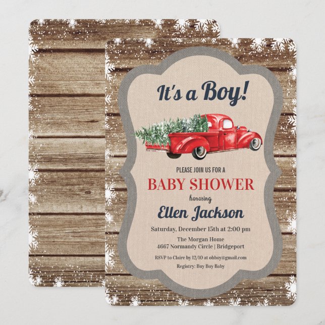 Vintage Truck Boy Baby Shower Snowflake Invitation (Front/Back)