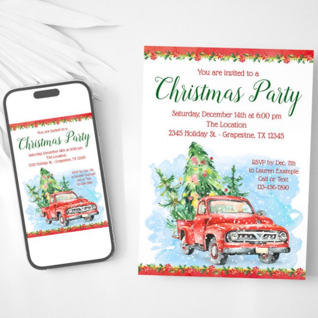 Vintage Truck Christmas Party Invitations (Vintage truck Christmas party invitation. Available for instant download and print.)