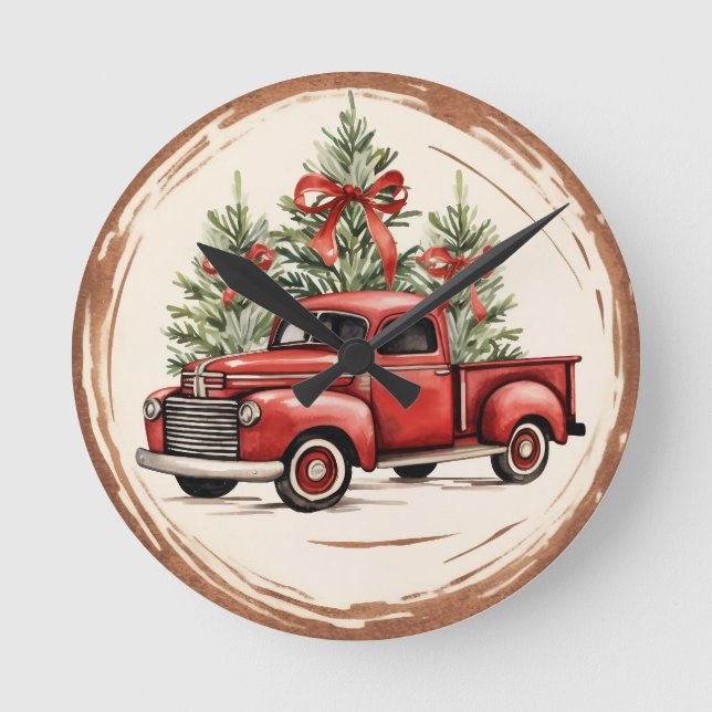 Vintage Truck Christmas Round Clock (Front)