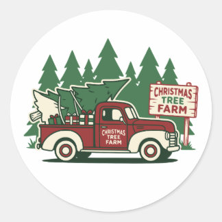 Vintage Truck Christmas Tree Farm Classic Round Sticker