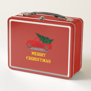 Vintage Truck Christmas Tree Gift For Trucker Metal Lunch Box