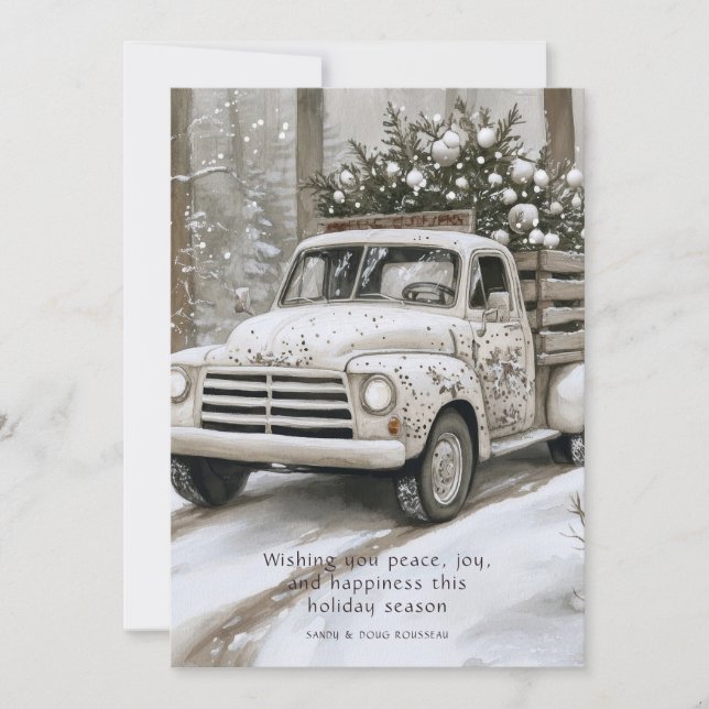 Vintage Truck Christmas Tree Holiday Card (Front)