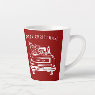 Vintage Truck Christmas Tree Name Red Latte Mug