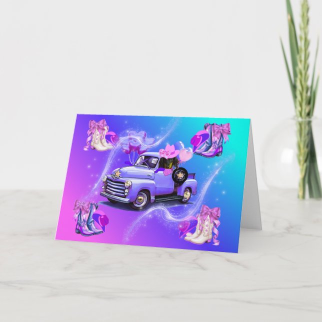 Vintage Truck Cowgirl Boots & Weenie Dog Card (Front)