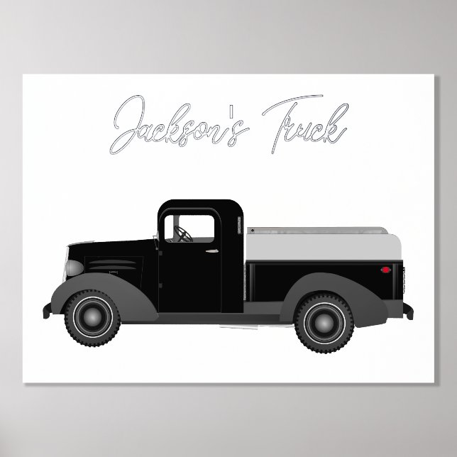 Vintage Truck Drawing Foil Text Print Poster (Front)