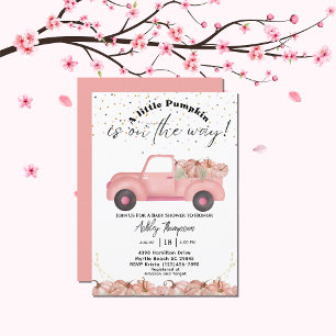 Vintage Truck Fall Pink Pumpkin Baby Shower Invitation