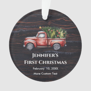 Vintage Truck First Christmas with Birth Stats Ornament
